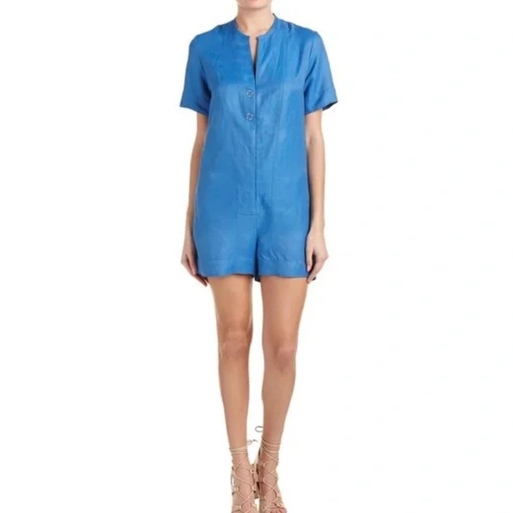 Sandro Blue Paloma Linen Button Down Romper 2